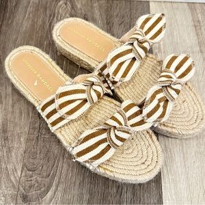 Loeffler Randall Daisy Platform Espadrille Sandle Womens 38 Striped Bow Straps